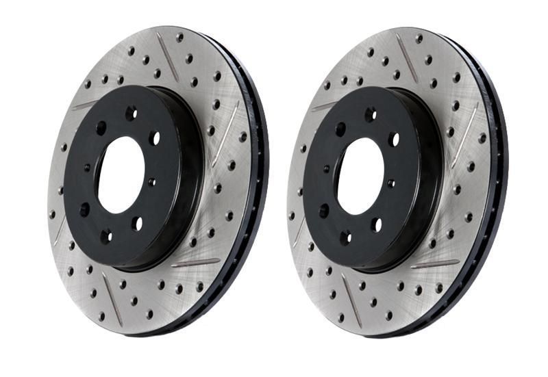 Stoptech Direct Replacement Rotor w/ Standard Calipers, Drilled/Slotted, Rear Pair - Nissan 350Z 06-09, 370Z, Z / Infiniti G35 05+, G37, Q40 Sedan / G37 09 Coupe AWD