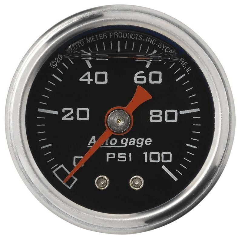 AutoMeter 2174 Liquid Filled Mechanical Fuel Pressure Gauge 100 PSI - 1.5" Black