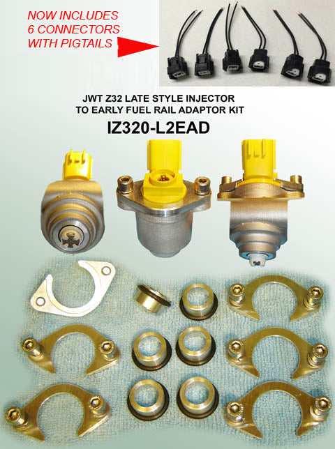 JWT Early Style to Late Style Injector Fuel Rail Adapter Kit w/ Connectors - Nissan 300ZX 90-96 Z32